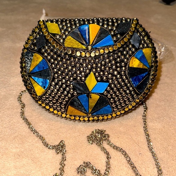RAMLA Handmade Black, Gold and Blue Mini Mosaic Bag NWOT - Picture 2 of 5